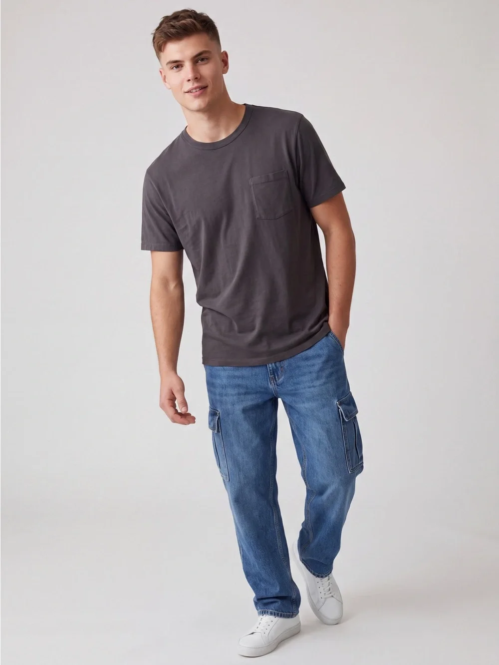 J.Crew Garment Dyed Broken-In Pocket T-Shirt - Charcoal Gray 100% cotton basics